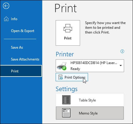 Click on Print Options