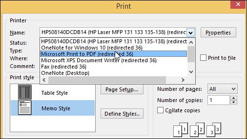 choose Microsoft Print to PDF