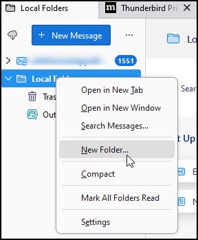 Open Thunderbird and right click on the Local Folders and tap on New Folder