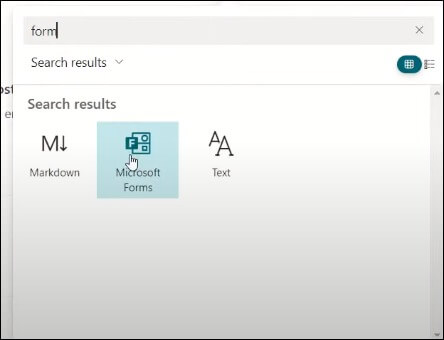 Type Forms and choose Microsoft forms