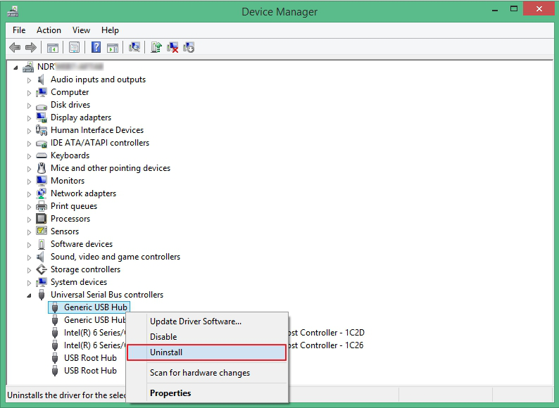 Select each of the USB devices shown under expanded USB controllers