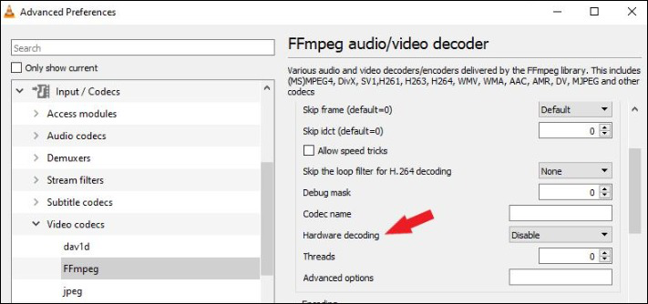 Hardware decoding option