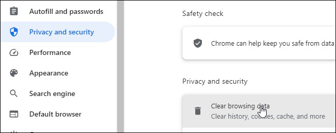 choose Settings privacy and security