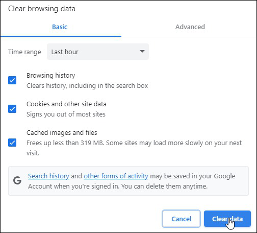 click on Clear browsing data