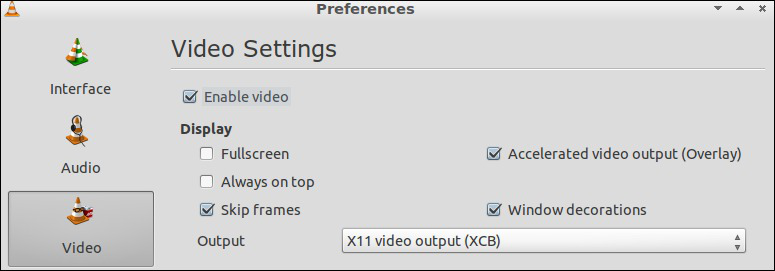 select X11 Video Output (XCB)