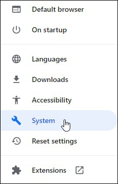 settings menu in Google Chrome