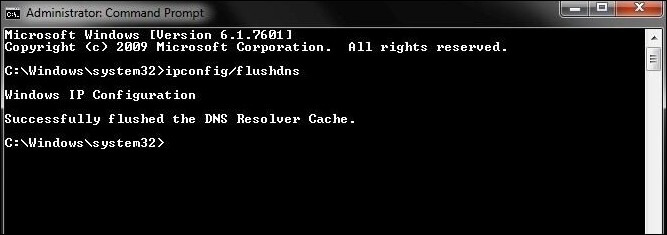 execute this command: ipconfig/flushdns