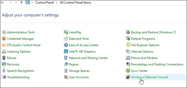 Launch the Control Panel and go to the Windows Defender Firewall