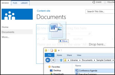 drag the files into the SharePoint library