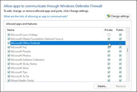 check that Outlook is allowed through the firewall