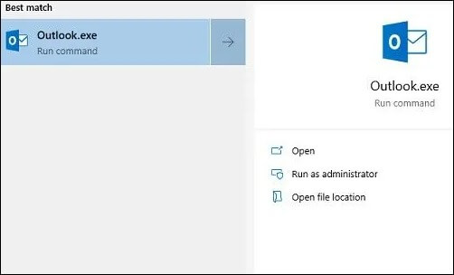 Type up Outlook in the Windows Search bar