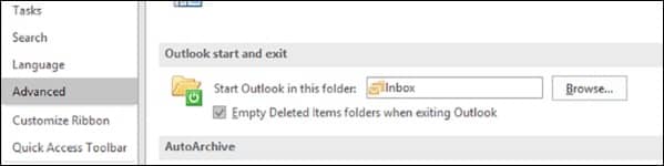 Empty Deleted Items folder when exiting Outlook