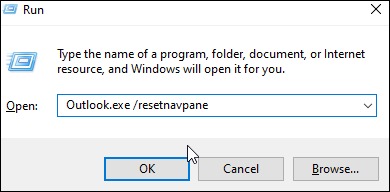 ype up Outlook.exe /resetnavpane and hit Enter