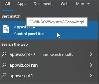 In your Window Search bar, type appwiz.cpl 