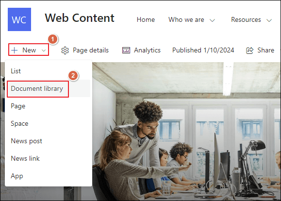 Go to SharePoint in your Microsoft Office account