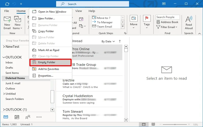 go to deleted items folder