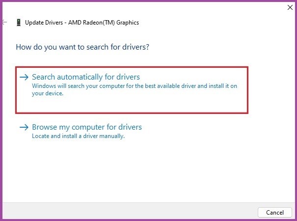 Select Search automatically for the driver