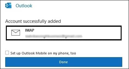 Hit done once Account successfully added message appears