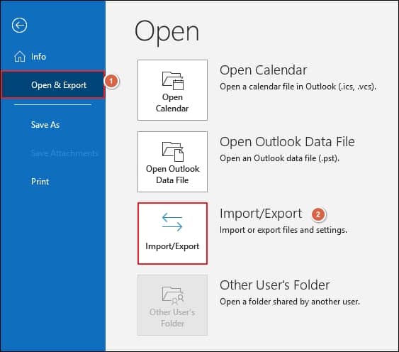 Tap on Open & Export and choose Import/Export option