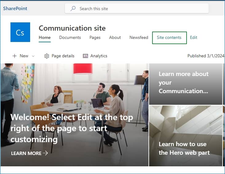 click on site content