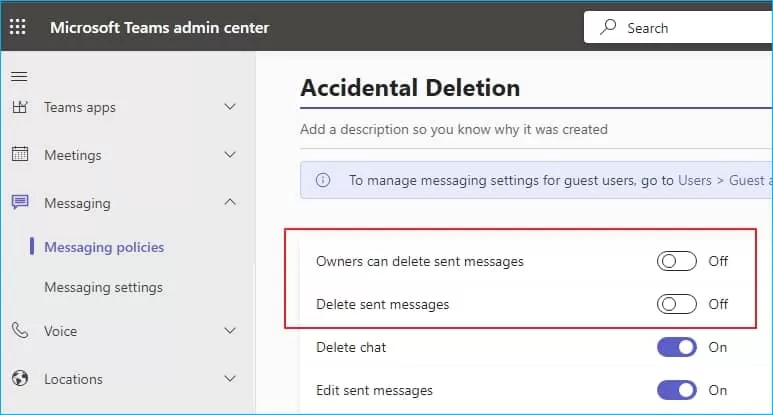Add a description and then disable the message deletion options