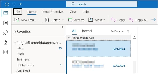 Launch Outlook and tap File