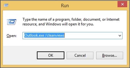 type outlook.exe cleanviews and click OK