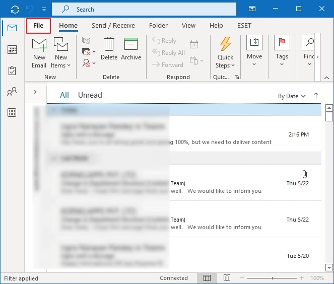 click on file