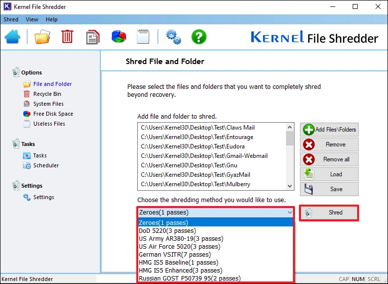 click on shred button