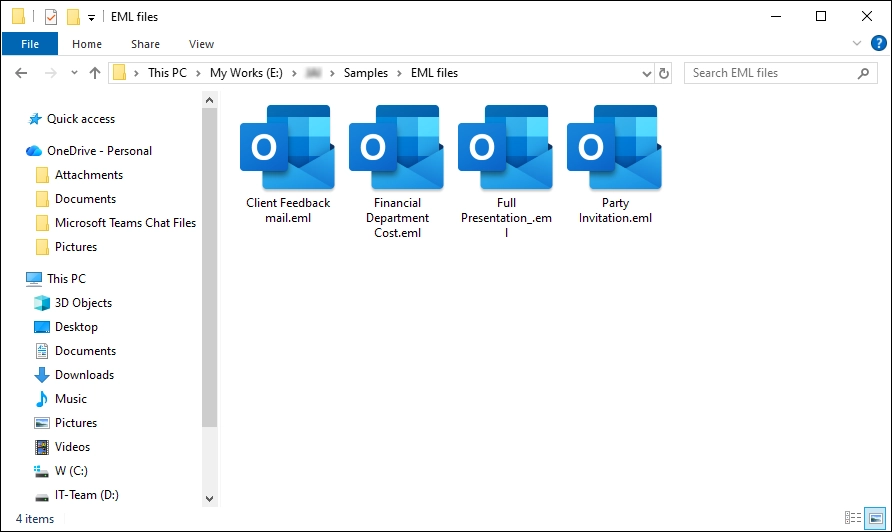 Locate the folder containing EML files