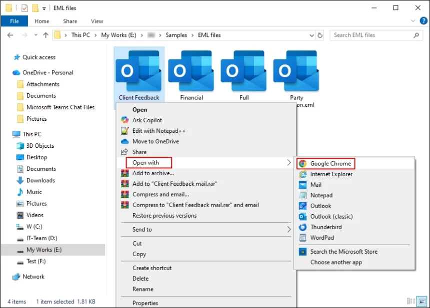 Open EML file with Chrome browser