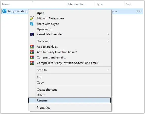 Click Rename option