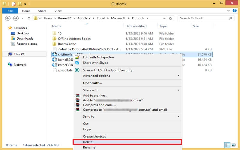 Delete Outlook OST file