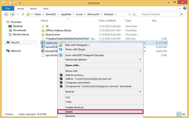 delete ost file
