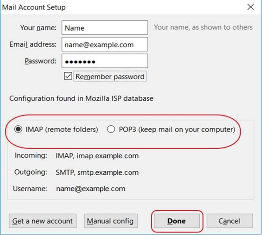 choose the email account type from imap 