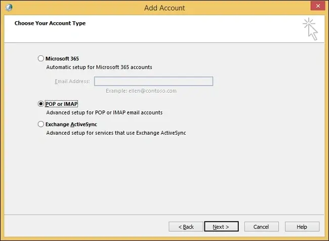 choose pop or imap option