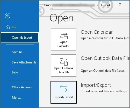 click Import or Export option in outlook