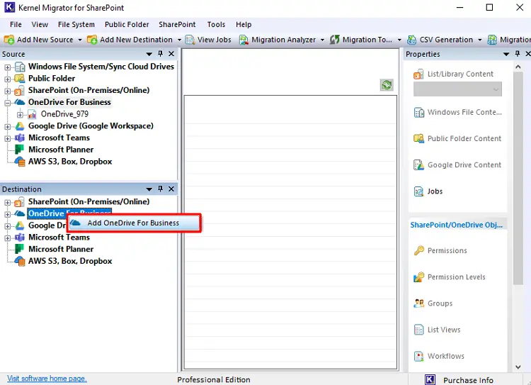 add destination onedrive