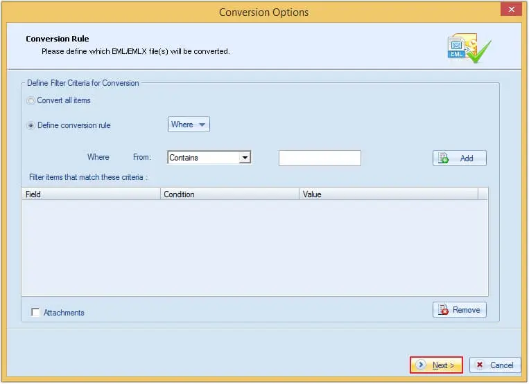 If need, apply filters like from, to, etc and click next