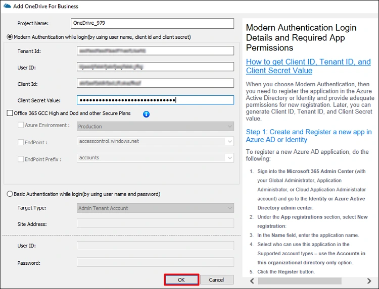 enter onedrive credentials