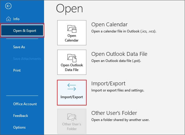 click export option in outlook