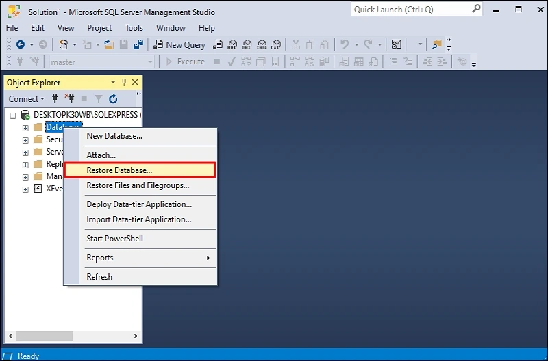 Select the option Restore Database