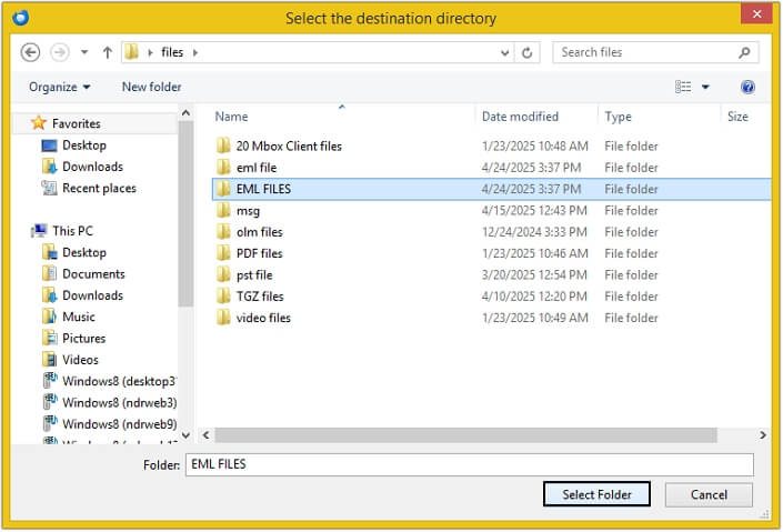 Select the destination folder and click Select Folder.