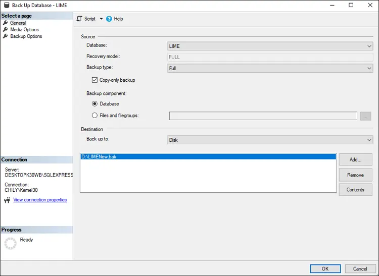 Select the Backup type