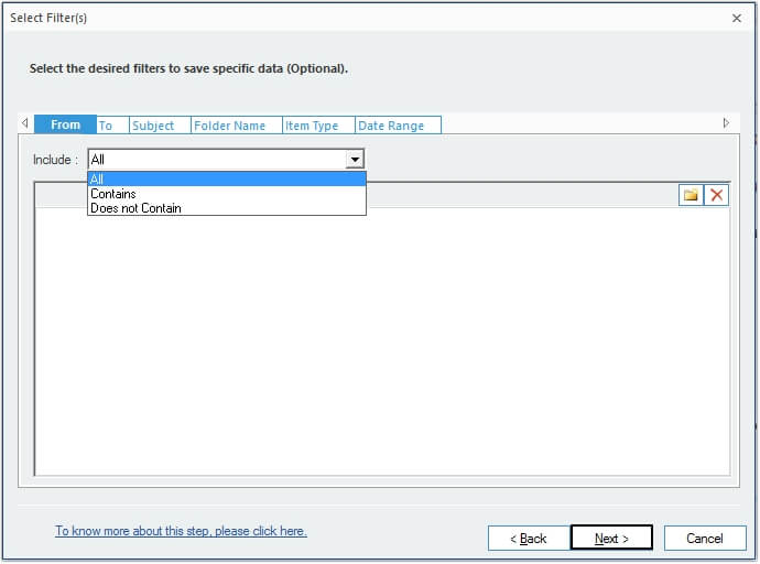 Apply filter to import mbox file