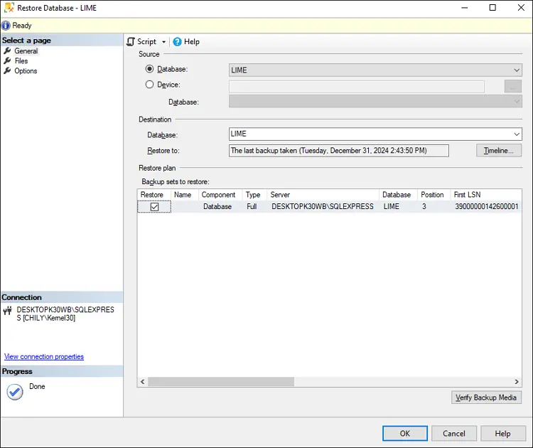 Select the database you want to backup 