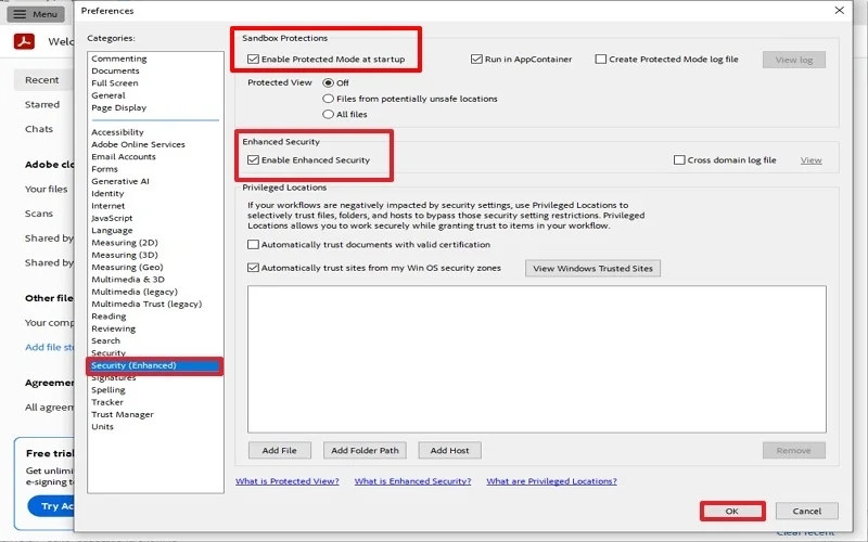 disable enhanced security 