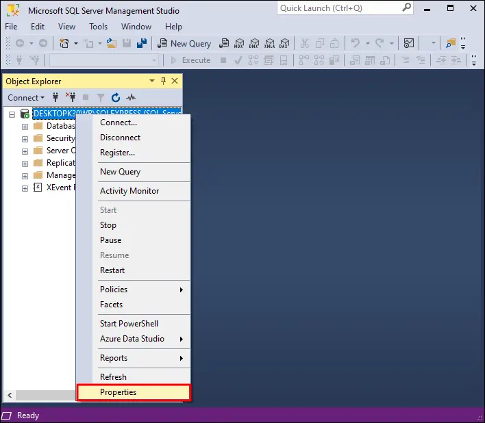 select the Properties option