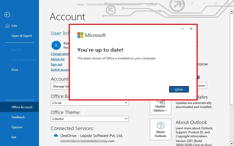 check for outlook updation