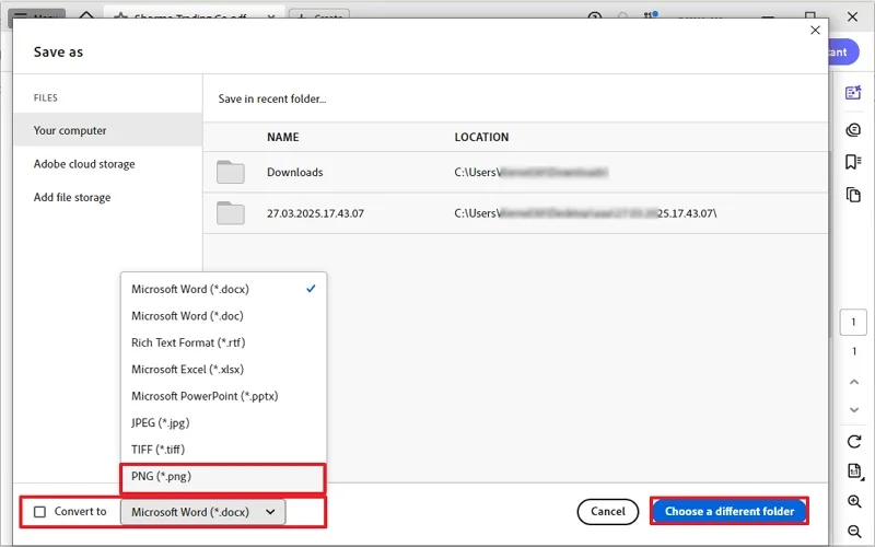 choose png format in adobe